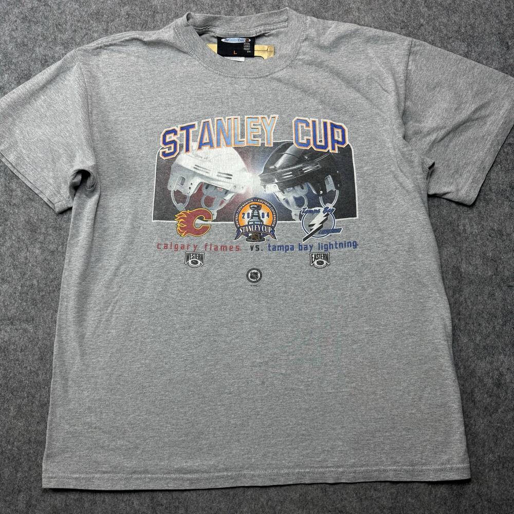 Vintage Calgary Flames Tampa Bay Lightning Shirt Mens L NHL 2004 Stanley Cup Tee